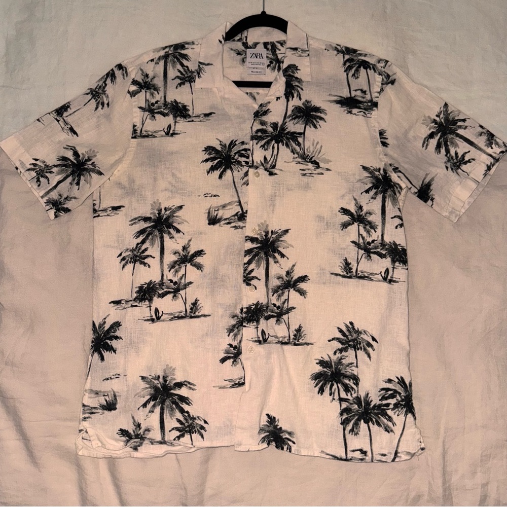 Zara Men's Cream Palm Tree Shirt